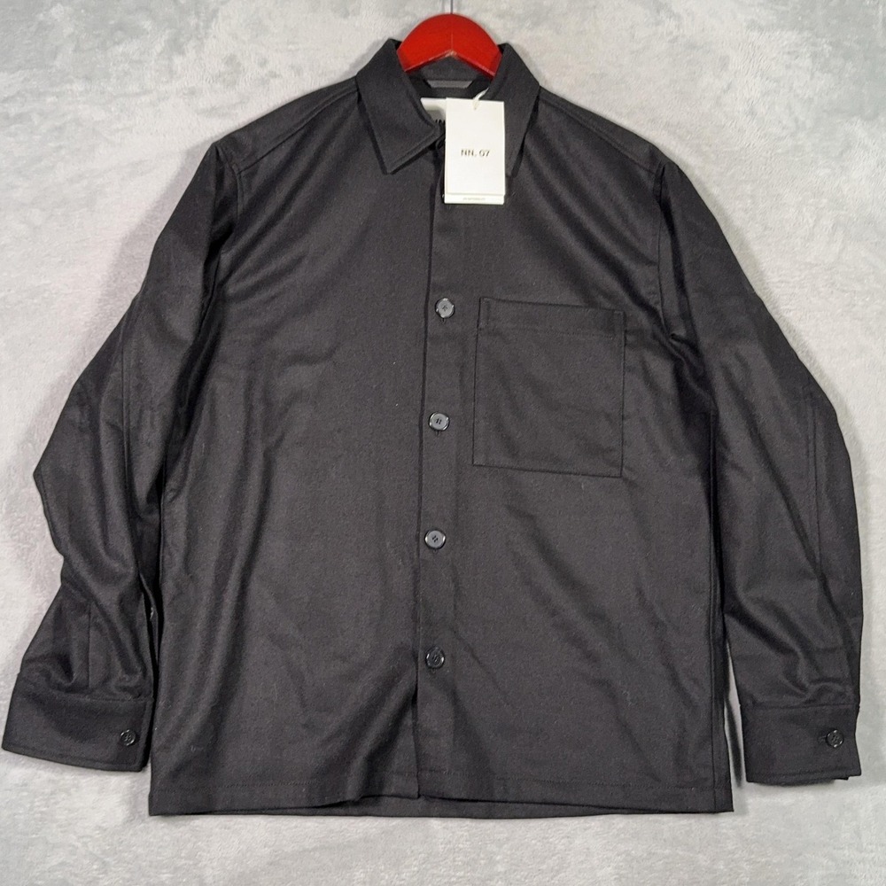 NN.07 Shirt Mens M Black Freddy 1630 Wool Blend Overshirt Button Front Casual